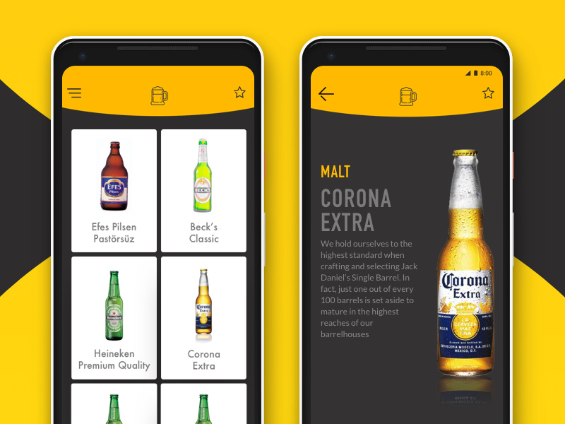 Beer Guide App swipe yellow opensource beer app pixel