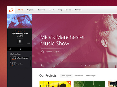 Radio Music Platform dashboard left navigation music online player playlist queue radio responsive show