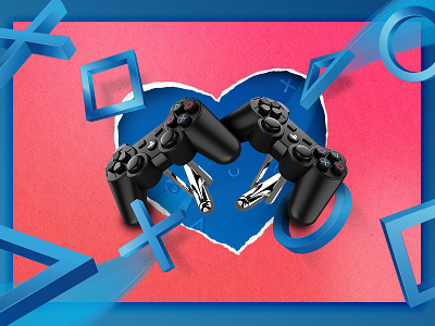 PlayStation Gear Valentines Day Banner banner controllers day gaming marketing playstation promotional ps2 ps3 ps4 shapes valentines
