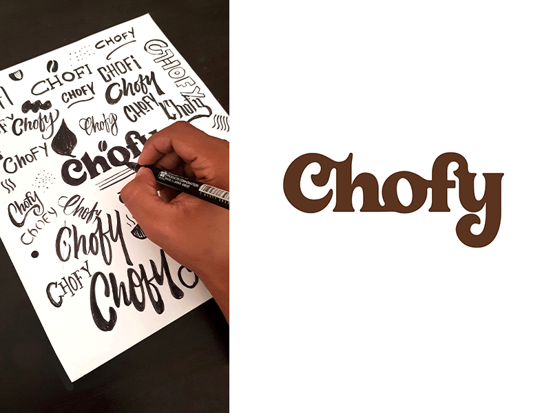 Chofy Logo Design Process brand identity branding chocolate brand chofy custom type hand lettering lettering logo logo design logotype visual identity