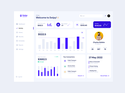 Financial Dashboard - Minimalist dashboard design fintech management project startup track and managing ui web app