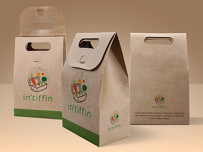 in'tiffin Logo Concept with Mockup bag child food logo concept food healthy love mockup natural pack school