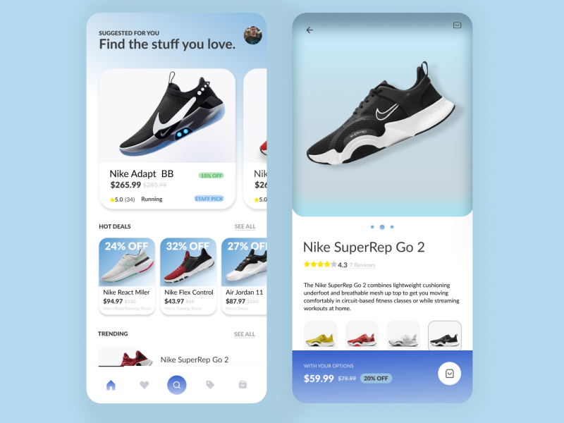 Sneaker App UI designs, themes, templates and downloadable graphic