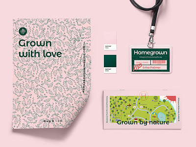 Homegrown Event Pieces branding festival green leaves map maps music nature organic pink