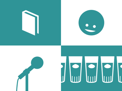 Book. Face. Mic. Beer. college flat glyphs groupt icons industria minimalist