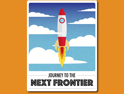 The Next Frontier clouds flat planet retro rocket sky space warmup