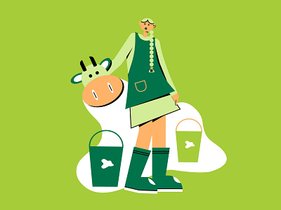 Доярка. Логотип для молочной продукции branding design illustration logo vector дизайнперсонажа доярка корова молоко молочнаяпродукция персонаж