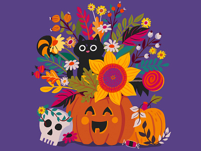 Spooky Halloween autumn cat fall halloween jack o lantern october pumpkin skull spooky trick or treat