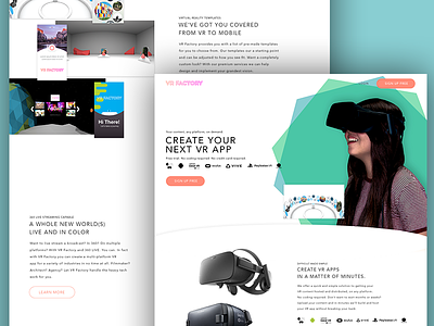 VR Factory: Page Update 360 blue green landing page vr
