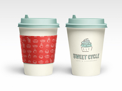 Sweet Cycle Branding branding cafe hand done icons identity illustration laundromat red teal typography