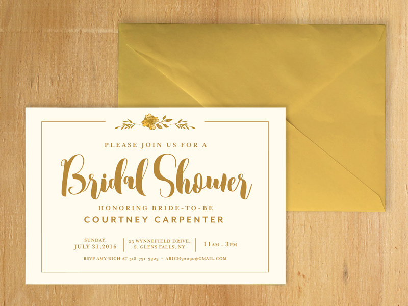 Bridal Shower Invite wedding floral card elegant gold design invitation