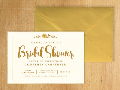 Bridal Shower Invite card design elegant floral gold invitation wedding
