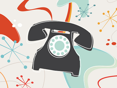 Rotary Phone 1950s flat illustration muted packaging artwork pattern vector