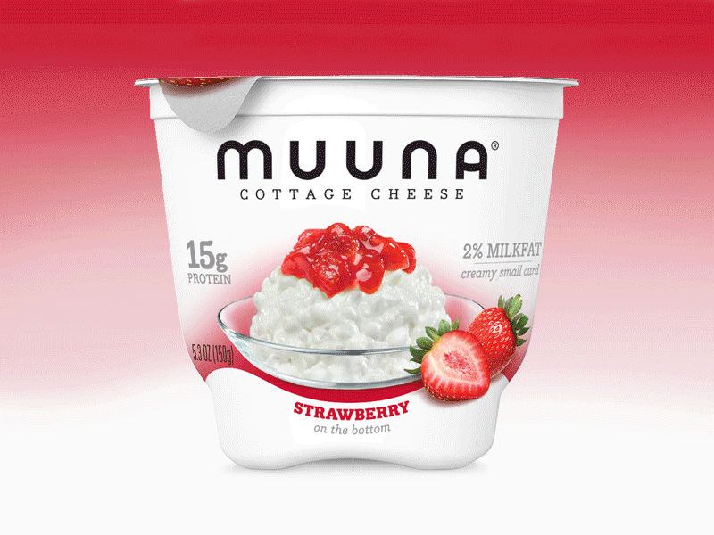 Muuna Cottage Cheese Packaging clean cottage cheese custom cup dairy food photography gradient modern packaging packaging design