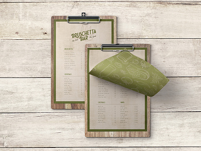 Bruschetta Menu bar branding bruschetta etching green illustrations logo menu olive restaurant branding typography