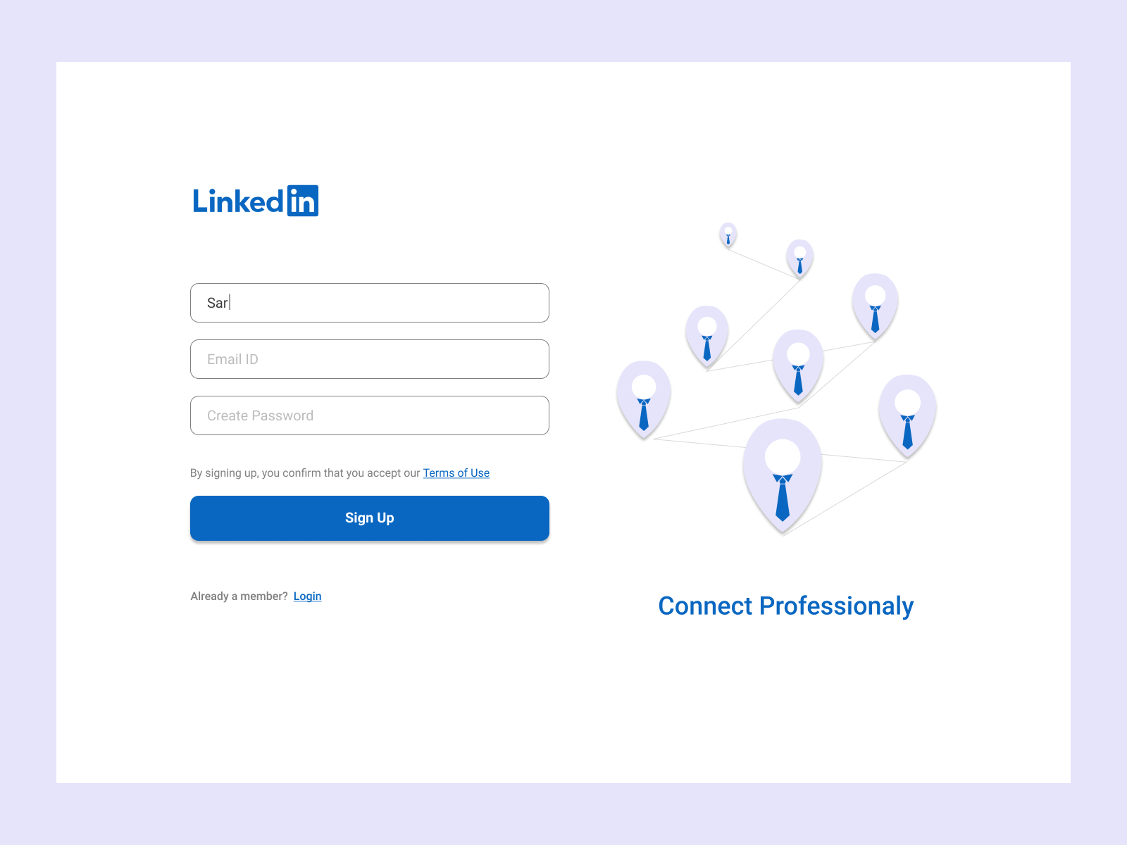 LinkedIn Sample Sign Up Screen by Sarah Naeem on Dribbble