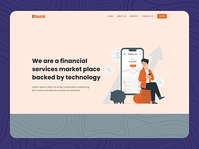 Hero section page design of a fintech firm