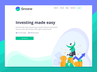 Groww - Hero Page branding design finance fintech growsignup groww growwlogin hero page investment landing page trading ui uiux user interface ux web design