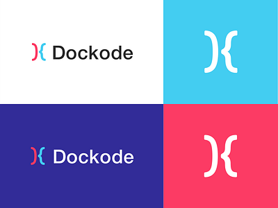 DocKode Logo blue branding code coding company design kozhikode logo pink red software type