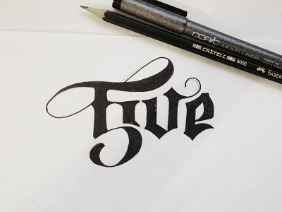 five WIP 5 blackletter brand calligraphy five logo mark