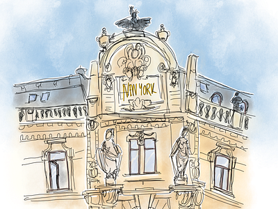 New York Café, Budapest illustration urbansketching