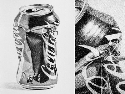 Delicious and Refreshing! Coke Can black and white coca cola coke drawing drink ink pen on paper pigment