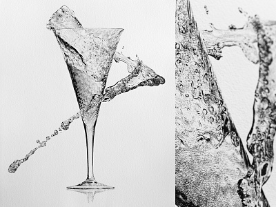 Champagne Showers alcohol archival ink art black and white champagne drawing drink illustration pen on paper splash