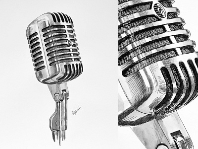 Microphone - A gift for my friend archival art black and white drawing hyperrealystic illustration ink microphone pen on paper vintage watercolour
