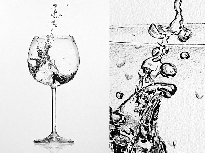 White Storm alcohol archival ink art black and white drawing drink glass illustration pen on paper splash wine