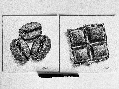 Coffee & Chocolate - the two of my favourites! archival ink art bean black and white chocolate coffee drawing illustration pen on paper