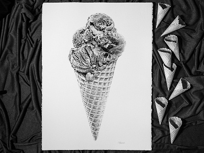 Black Forest Ice Cream art chocolate dessert drawing hyperreal ice cream illustration pen on paper realistic sketch sweet