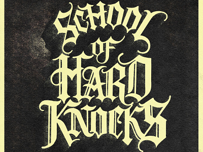 "School of Hard Knocks" denim draft typography