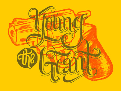 Young the Giant band gun illustration indie lettering looped music revolver rock serifs typography yellow