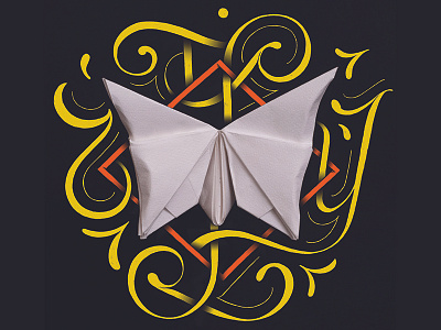 Origami Butterfly abstract art butterfly collaboration flourishes lettering origami type typography