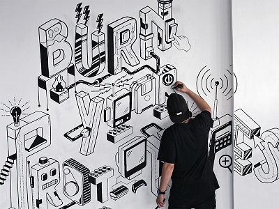 Burn your Prototypes Mural capetown drawn freelancer i.t. illustration isometric lettering mural painted type typographic vector