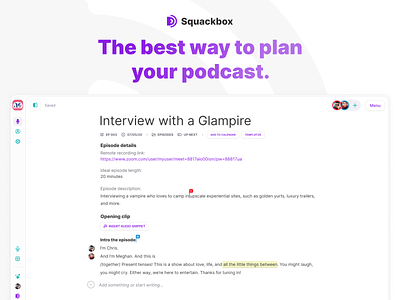 Squackbox Planner app app design application planning podcast podcasting ui ux web