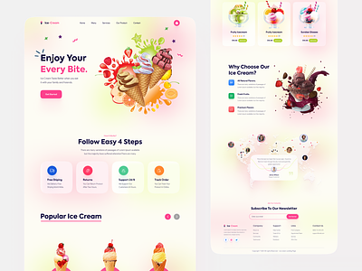 Ice Cream landing page. clean colorful design colors design ecommerce food homepage ice cream icecreamlandingpage illustration landing page minimal product shop sweets ui ux vector web web ui