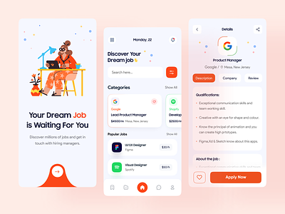 Job Finder Mobile App app clean clean ui design dribbble freelance freelancer job application job board job finder job listing job portal job search jobs mobile ui popular popular design popular shot ui uiux