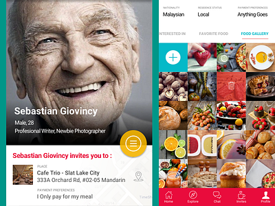 Invito apps design food gallery profile ui ux