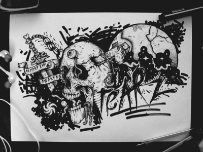"TEARZ" black dark drawing firstshot gravure hellodribbble illustration paint skeleton skull