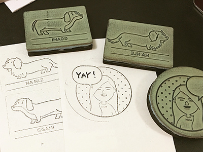 Making DIY stamps of me and my dogs character dachshunds diy dogs laser cutter stamp