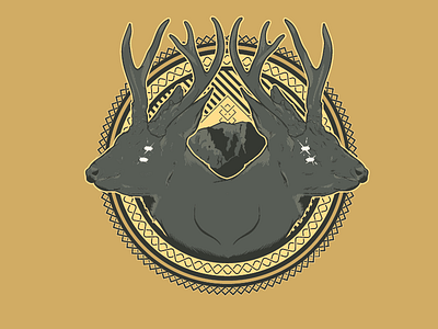 Deer emblem circle deer digital gold grey horns illustration illustrator knot psych