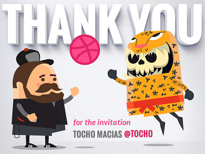 Thank you for the dribbble invite! character design illustration thank you vector