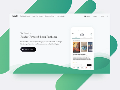 UI/UX Work for Inkitt app gradient green landing minimal web