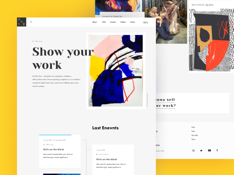 Iconic Show _main page contrast crypto icon landing page minimal selling ui white yelow