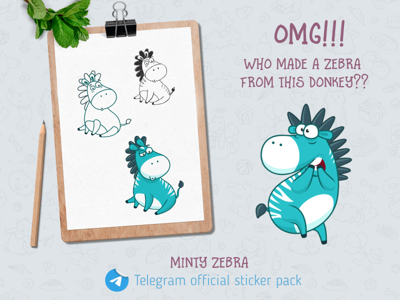 Minty Zebra Animated Stickers