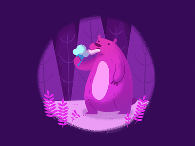 Bear's Secret Pleasure bear icecream illustration purple treat woods