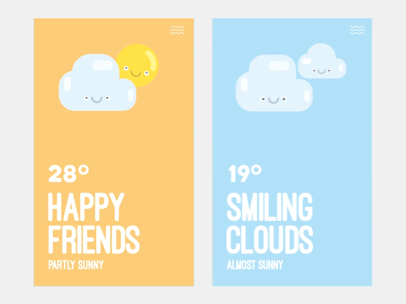 Junior weather animation clouds design flat design forecast happy kids mobile motion design ui weather weather symbol