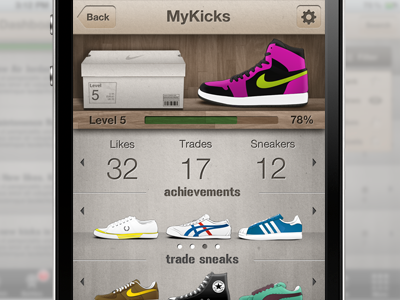 MyKicks Profile app apple design grey hyperisland interface ios iphone keussen mobile shoe ui