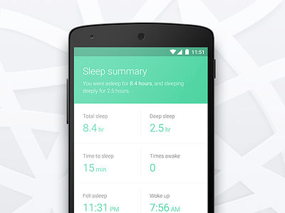 Sense - Sleep summary android data information iot material design mobile sense